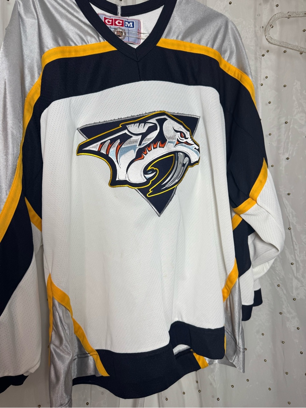 CCM Vintage White Navy Gold Nashville Predators Hockey Jersey Made in Canada